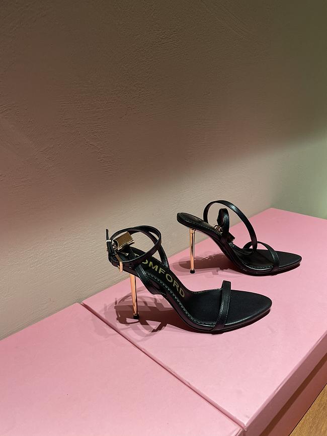 TOM FORD SHINY BLACK LEATHER PADLOCK POINTY NAKED SANDAL W2272T-LKD002 - 1
