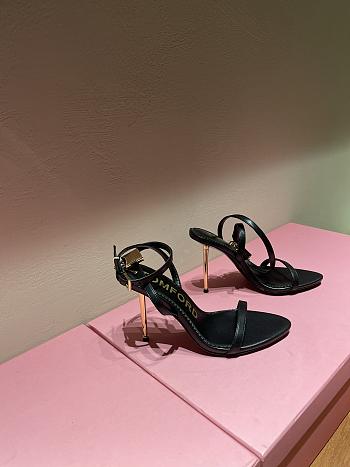 TOM FORD SHINY BLACK LEATHER PADLOCK POINTY NAKED SANDAL W2272T-LKD002