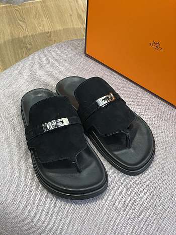 Hermes Sandal Slide Black Suede Leather Locker