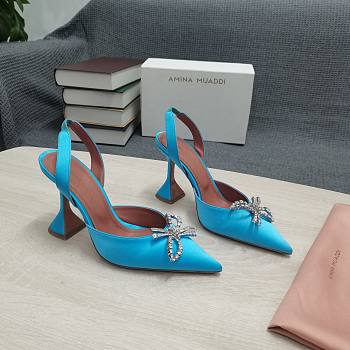 AMINA MUADDI Light Blue satin pumps crystal bow