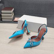 AMINA MUADDI Light Blue satin pumps crystal bow - 4