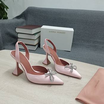 AMINA MUADDI Light Pink satin pumps crystal bow