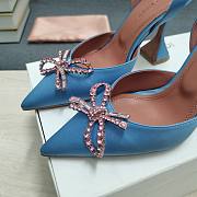 AMINA MUADDI Pink satin pumps blue crystal bow - 3
