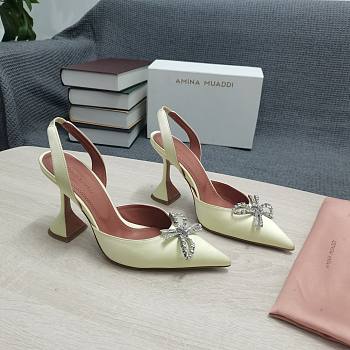 AMINA MUADDI Sand satin pumps crystal bow
