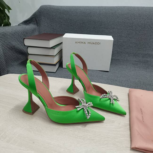 AMINA MUADDI Purple satin pumps crystal bow - 1