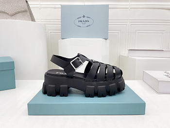 Prada Foam Logo Patch Round Toe Sandals Black