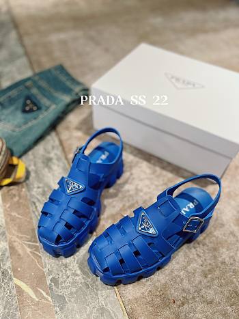 Prada Foam Logo Patch Round Toe Sandals Blue