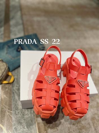 Prada Foam Logo Patch Round Toe Sandals Red