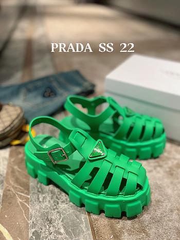 Prada Foam Logo Patch Round Toe Sandals Green