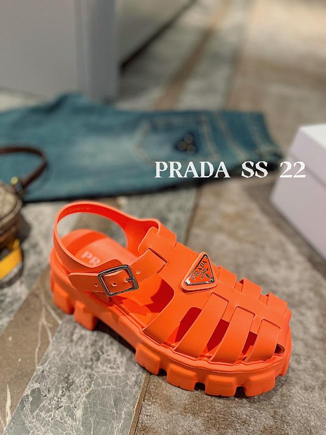 Prada Foam Logo Patch Round Toe Sandals Orange - 1
