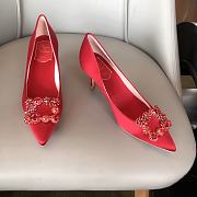 RV Bouquet Strass Pearl Buckle Pumps in Satin Red - 1