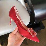 RV Bouquet Strass Pearl Buckle Pumps in Satin Red - 5