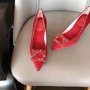 RV Bouquet Strass Pearl Buckle Pumps in Satin Red - 2