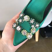 RV Bouquet Strass Pearl Buckle Pumps in Satin Green - 3