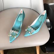 RV Bouquet Strass Pearl Buckle Pumps in Satin Blue - 5