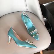 RV Bouquet Strass Pearl Buckle Pumps in Satin Blue - 3