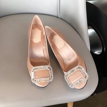 Belle Vivier Stone Buckle Pumps in Suede Beige