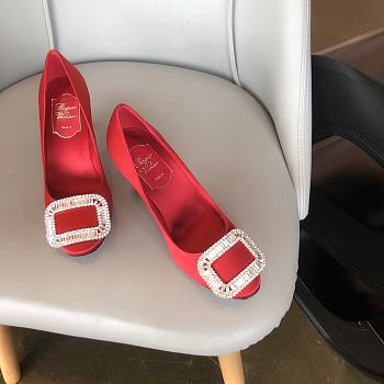 Belle Vivier Stone Buckle Pumps in Suede Red