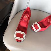 Belle Vivier Stone Buckle Pumps in Suede Red - 4
