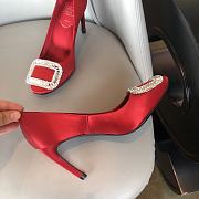Belle Vivier Stone Buckle Pumps in Suede Red - 5