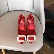 Belle Vivier Stone Buckle Pumps in Suede Red - 3
