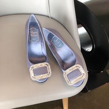 Belle Vivier Stone Buckle Pumps in Suede Light Purple 