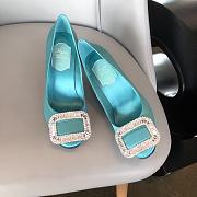 Belle Vivier Stone Buckle Pumps in Suede Blue - 1