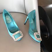 Belle Vivier Stone Buckle Pumps in Suede Blue - 6