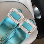 Belle Vivier Stone Buckle Pumps in Suede Blue - 5