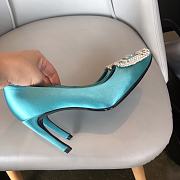 Belle Vivier Stone Buckle Pumps in Suede Blue - 4