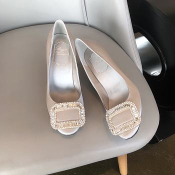 Belle Vivier Stone Buckle Pumps in Suede White