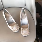 Belle Vivier Stone Buckle Pumps in Suede White - 6