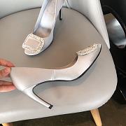 Belle Vivier Stone Buckle Pumps in Suede White - 5