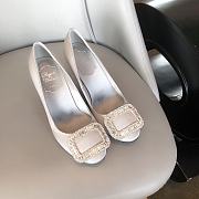 Belle Vivier Stone Buckle Pumps in Suede White - 3