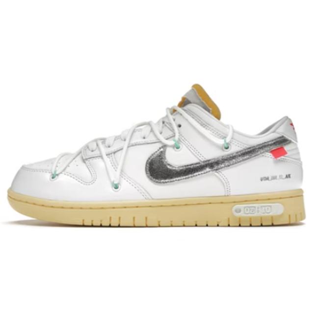 Off-White x Nike SB Dunk Low White Metallic Silver Yellow DM1602-127 - 1