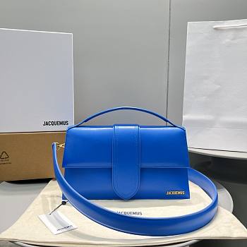 JACQUEMUS LE GRAND BAMBINO BLUE LEATHER TOP HANDLE BAG - 18x6x7cm