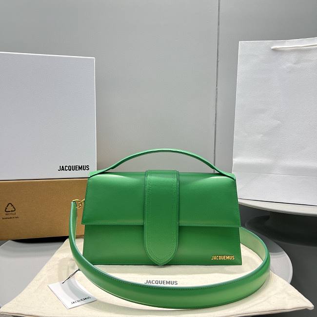 JACQUEMUS LE GRAND BAMBINO GREEN LEATHER TOP HANDLE BAG - 18x6x7cm ...