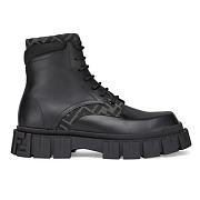 Fendi Logo-Jacquard Leather Combat Boots  - 1