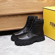 Fendi Logo-Jacquard Leather Combat Boots  - 3
