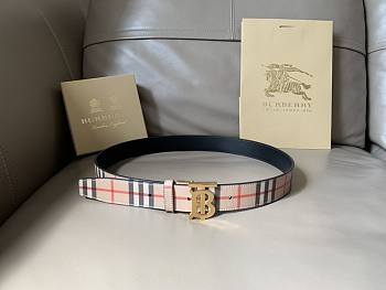 Burberry Thin Reversible Check TB Belt Beige Gold 