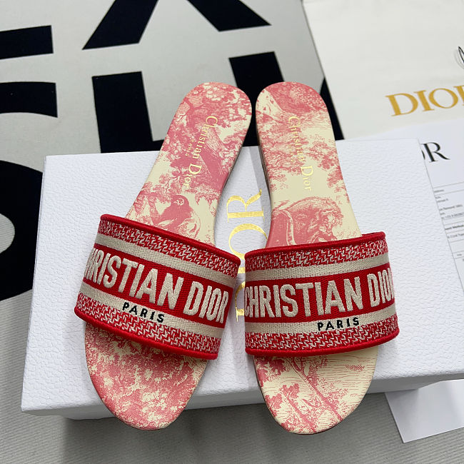 DWAY SLIDE Embroidered Cotton and Indy Red Multicolor Toile de Jouy Voyage Motif KCQ209VOY_S67P - 1