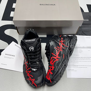 Balenciaga Runner Graffiti Sneaker in black and red mesh and nylon 677403W3RBQ1060