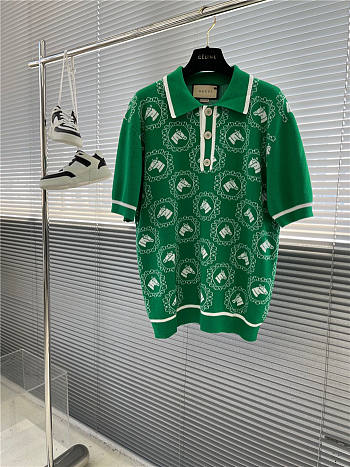 EQUESTRIAN COTTON WOOL JACQUARD POLO