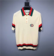 Gucci Men's Natural Knit Cotton Polo T-shirt With Web  - 1