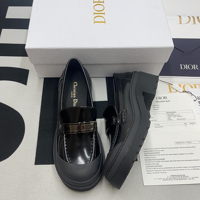 CHRISTIAN DIOR Code Patent Black Leather Loafers - 1