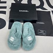 Chanel Mint Fur Warm Slides  - 1