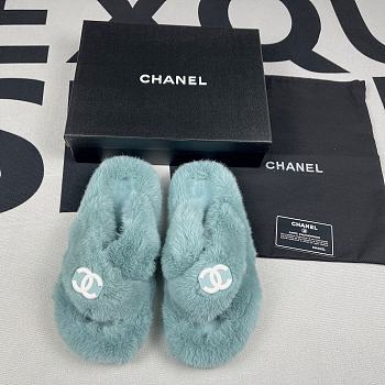 Chanel Mint Fur Warm Slides 