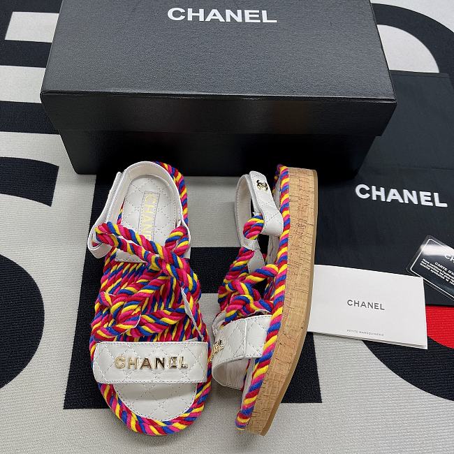 Chanel Multicolor Quilted Leather Cord Platform Sandals - 1