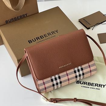 Burberry Check E-canvas and Beige Leather Crossbody Bag 80379151