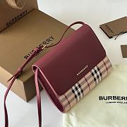 Burberry Check E-canvas and Red Velvet Leather Crossbody Bag 80379151 - 4